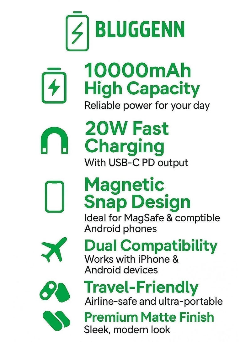 Bluggenn 10000mAh Magnetic Wireless Power Bank – 20W Fast Charging, ⚡ 🔋🚀 Built-in Foldable Kickstand, Compact Battery Pack with LED Indicator, Air Travel Approved – For iPhone & MagSafe Devices. - Image 5